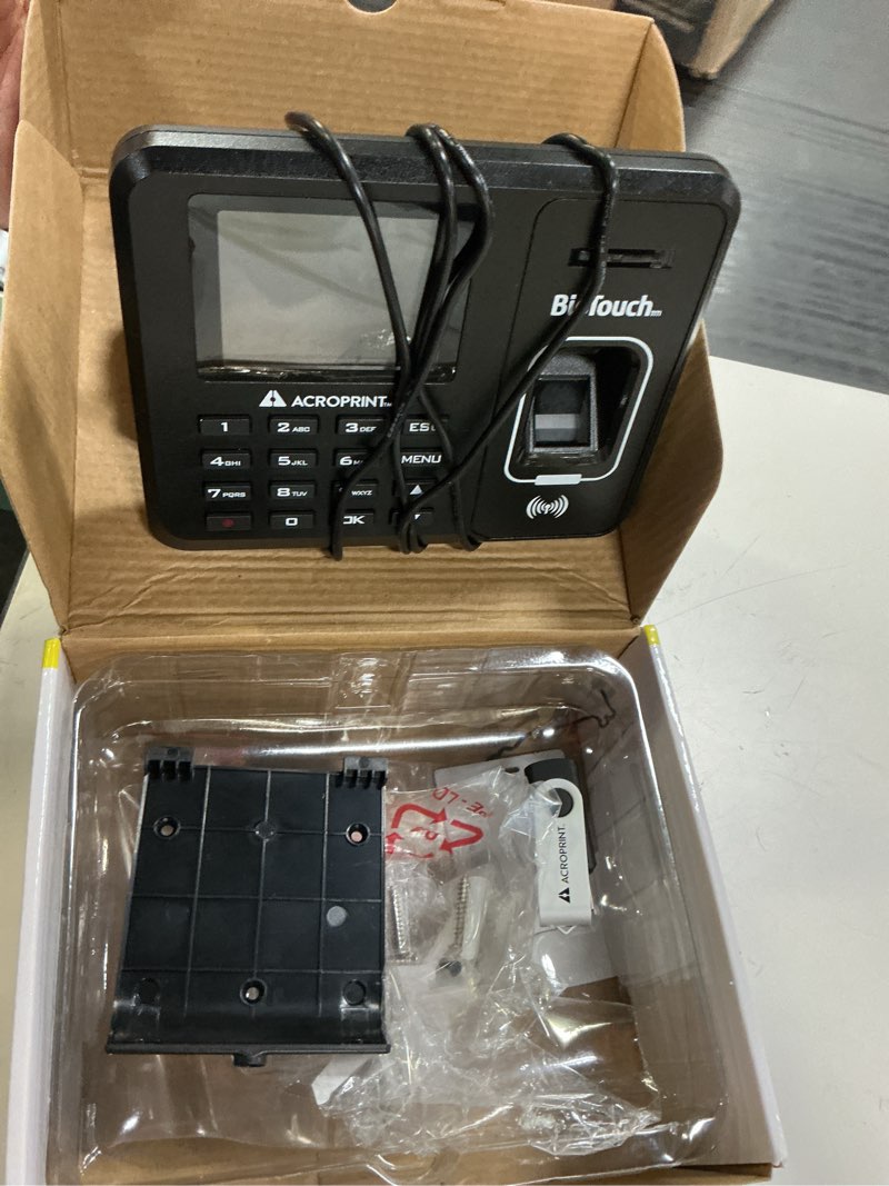 Condition photo showing As Is for acroprint biotouch self-contained automatic biometric fingerprint/proximity time clock (no monthly fee)