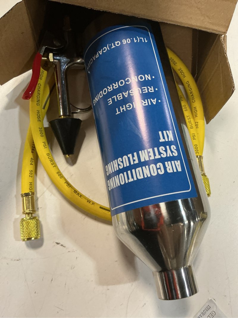 Condition photo showing Good Condition for ac flush kit, automotive air conditioning pipeline cleaning tool home a/c flush tool,r134a r12 r22 r404 r410a ac system flush kit can tool with 220psi gauge, air fittings and hose