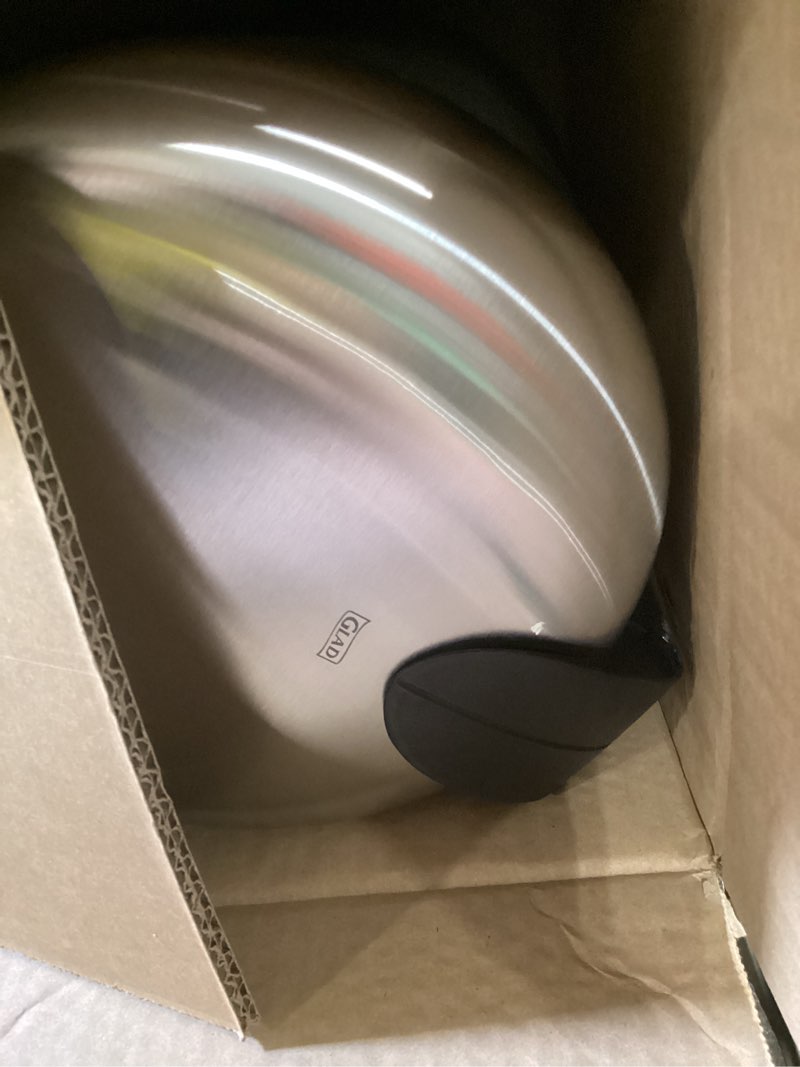 Condition photo showing Good Condition for glad small trash can, 1.2 gallon | round stainless steel garbage bin with soft close lid & step foot pedal | metal waste basket with removable inner bucket, stainless