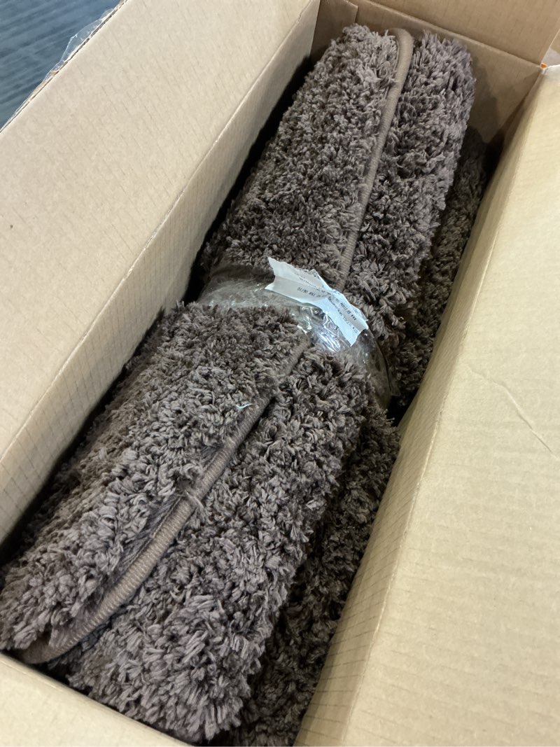 Condition photo showing As Is for buganda microfiber bathroom rugs (20x30  brown) shaggy soft and absorbent  non slip  thick plush  machine washable bath mat and bath rugs for bathroom