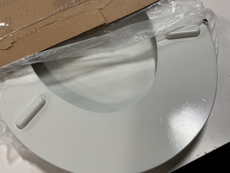 Condition photo showing As Is for MAYFAIR 1844CP 000 Toilet Seat with Chrome Hinges will Never Come Loose, ELONGATE , White