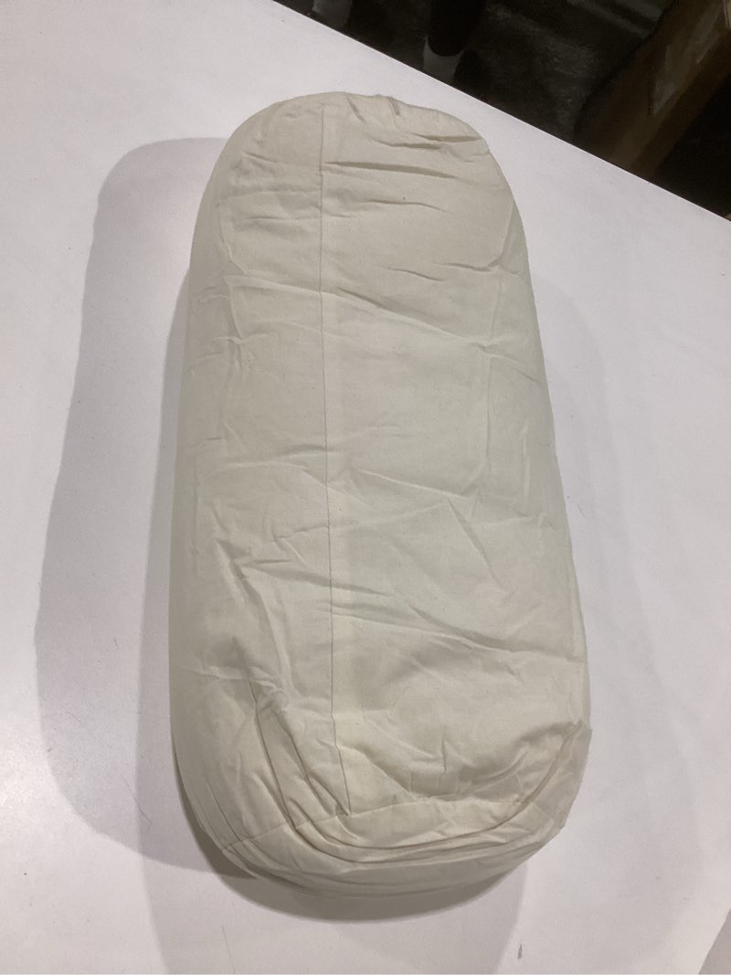 Condition photo showing As Is for leinuosen organic kapok neck roll pillow 14" x 5" tube roll bolster soft and supportive pillow for sleeping neck pain relief, kapok filling
