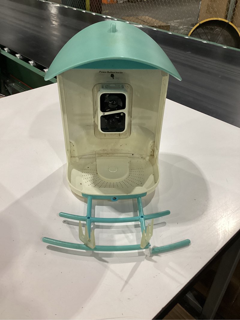 Condition photo showing As Is for smart bird feeder with camera, 2k hd, dual granary, ai identify 16,000+ birds, auto-capture, motion detection, 5w solar, 170° wide view, ideal gift for birds lovers, outdoor bird watching. grass blue