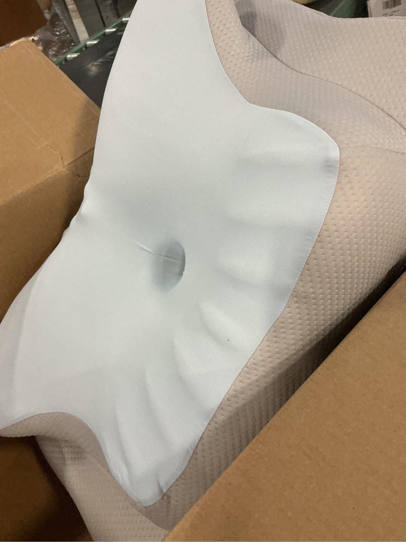 Condition photo showing As Is for ylekto cervical neck pillow for pain relief - contour memory foam pillows for sleeping, ergonomic pillow side sleeper pillow for neck support, orthopedic bed pillow for side back stomach sleepers grey