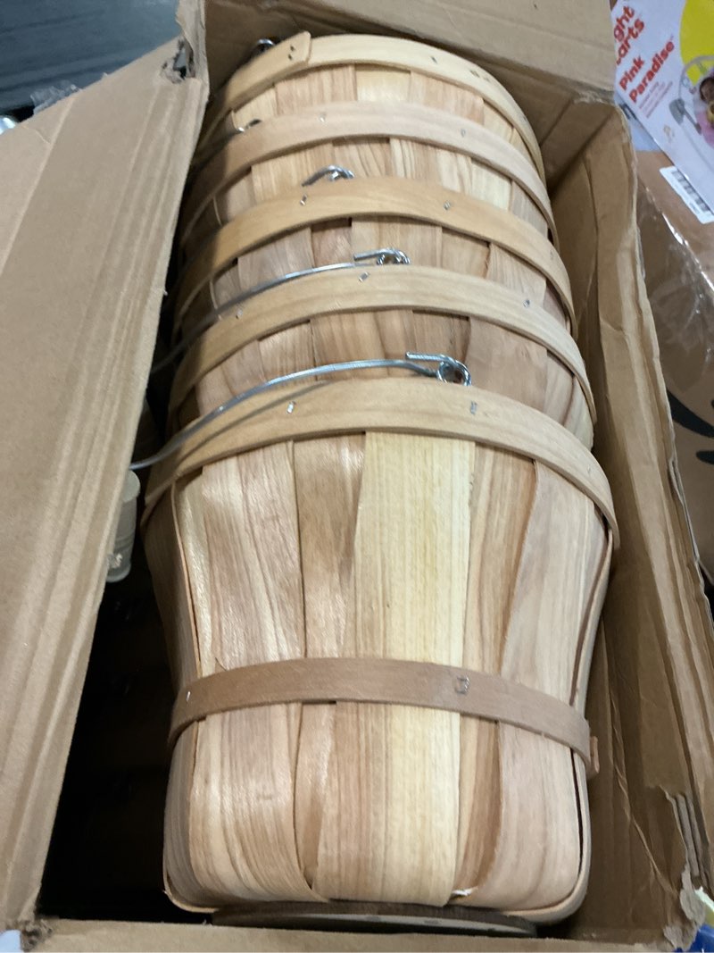 Condition photo showing Good Condition for marsui 10 pcs round wooden berry baskets small bushel with handles for gifts empty basket fruit buckets for picking strawberry fruits flowers crafts home wedding (natural wood) natural wood 10