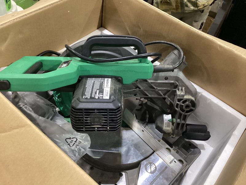 Condition photo showing Good Condition for used metabo hpt 10-inch single bevel compound miter saw, 15-amp power saw with xact cut shadow line, precision miter angles, single bevel 0-45°, 40t tct miter saw blade, lightweight design, c10fcg2 c10fcg2 - next gen model