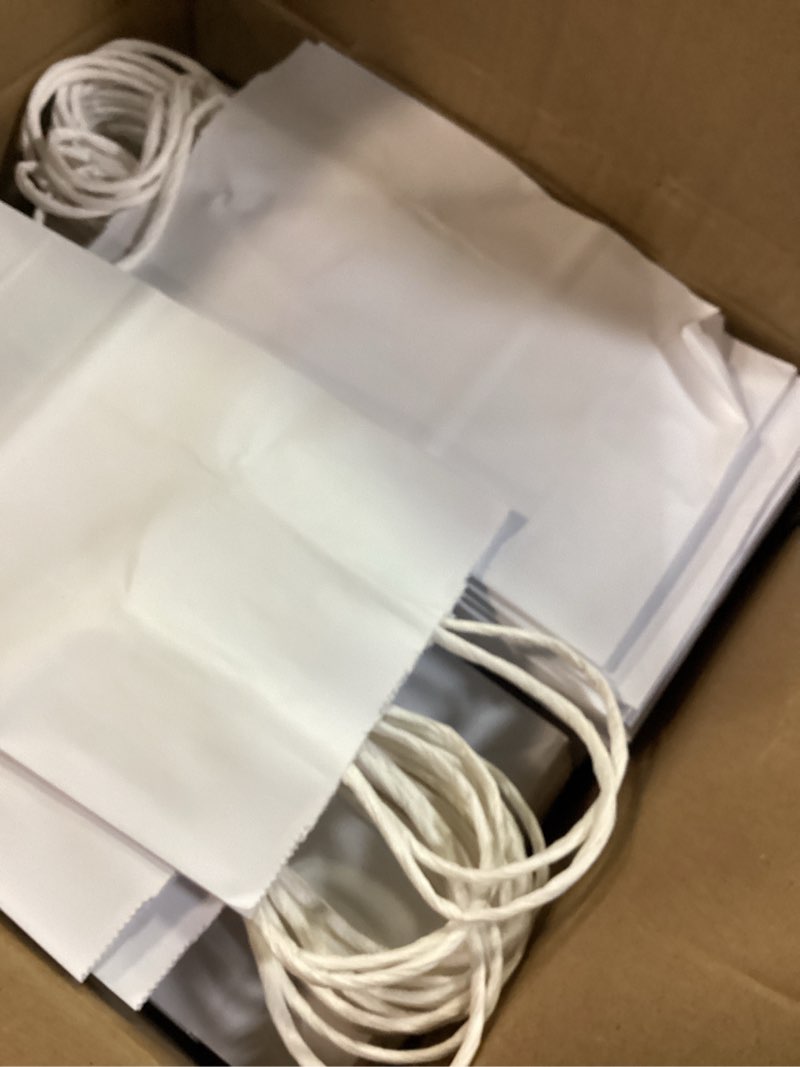Condition photo showing Good Condition for SUNCOLOR White Kraft Paper Gift Bags, 7.9x5.12x3.15 Inches, 100 Pack, with Handles for Party Favors, Retail, Weddings, DIY Projects