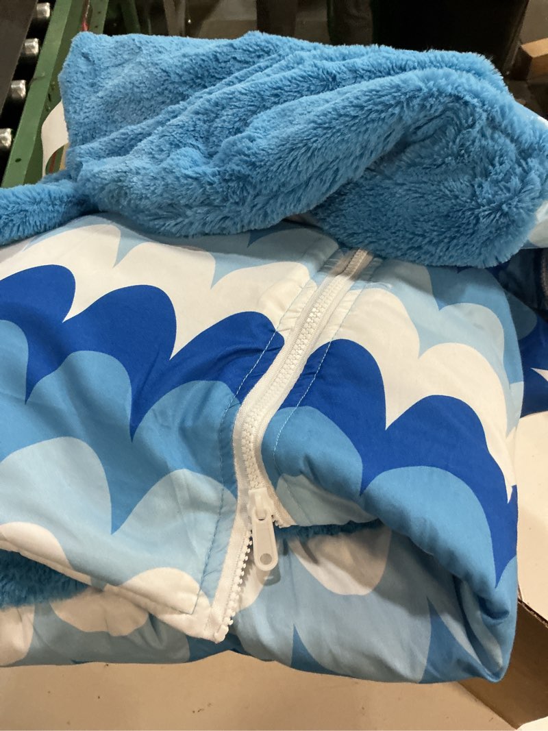 Condition photo showing Good Condition for happy nappers pillow & sleepy sack- comfy, cozy, compact, super soft, warm, all season, sleeping bag with pillow- blue shark (medium- 54” x 20”)