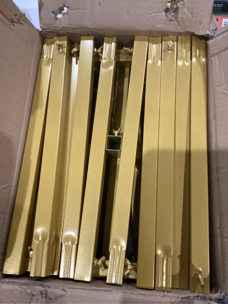 Condition photo showing As Is for Wokceer 10x10 FT Backdrop Stand Heavy Duty Pipe and Drape Kit, Adjustable Gold Backdrop Stand for Wedding Birthday Party Photography Photo Booth Background Christmas Decoration 10 FT x 10 FT Gold-10FT-E