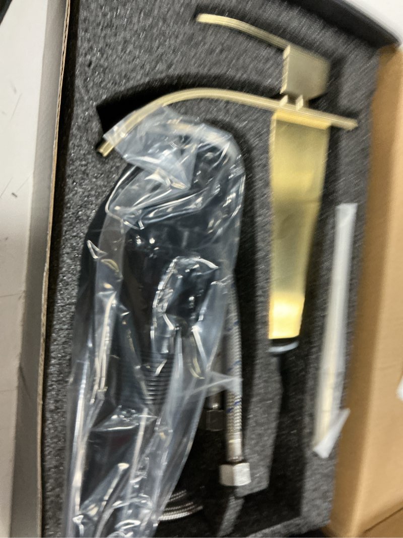 Condition photo showing Good Condition for brushed gold bathroom faucets, waterfall bathroom sink faucet modern single handle bathroom faucte 1 or 3 hole, rv mixer tap vanity faucet - includes pop-up drain supply hoses deck plate short a - brushed gold