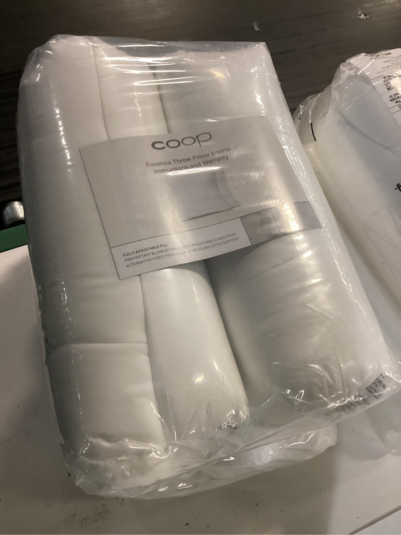 Condition photo showing New/Like New for coop home goods essence adjustable throw pillow inserts 20x20, set of 2, adjustable down alternative cushions for couch, bed, or chair, decorative square pillows for living room, oeko-tex certified essence down alternative 20x20