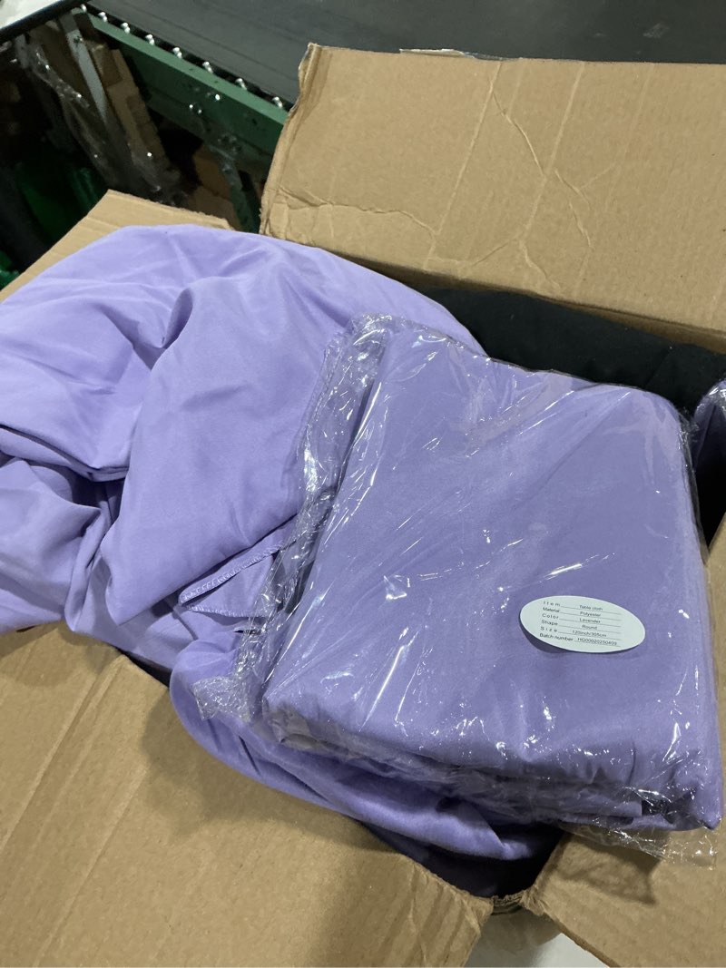 Condition photo showing Good Condition for 6 pack lavender round tablecloths - 90 inch, polyester table cover, stain and wrinkle resistant washable fabric, perfect for wedding banquet parties lavender 6 pack 90 inch round