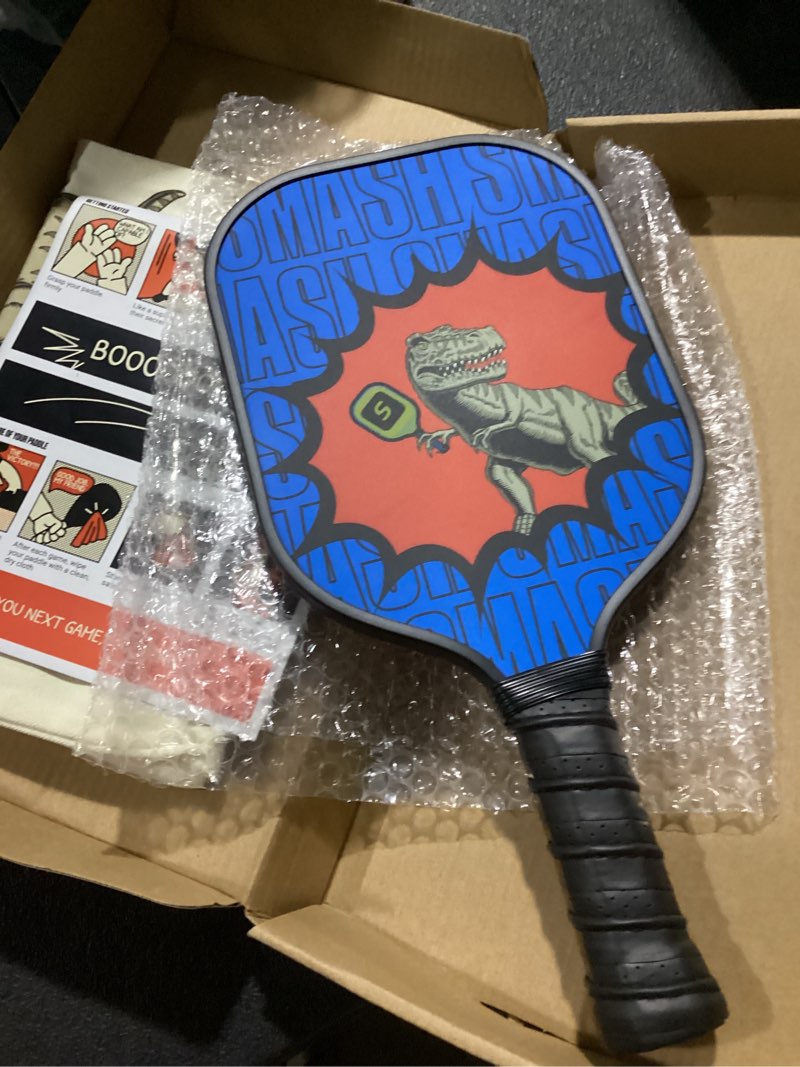 Condition photo showing New/Like New for sportbit kids pickleball paddles set of 1 or 2 - child size pickleball paddle for kids small and lightweight - carbon fiber youth pickleball paddle set with bag for children under 12. 1-pack dino