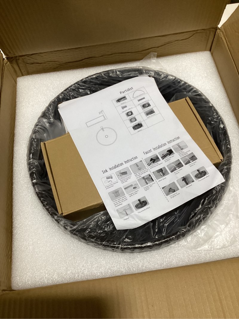 Condition photo showing Good Condition for Diamond Shape Bathroom Crystal Glass Vessel Sink with Black Faucet and Pop-up Drain, Grey