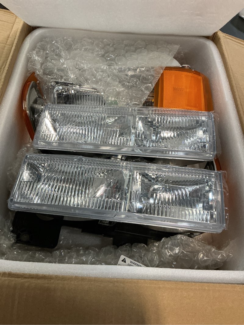 Condition photo showing Good Condition for headlights assembly replacement for chevy silverado suburban tahoe c10 c/k 1500 c2500 c3500 1994-1998, chrome with amber reflector