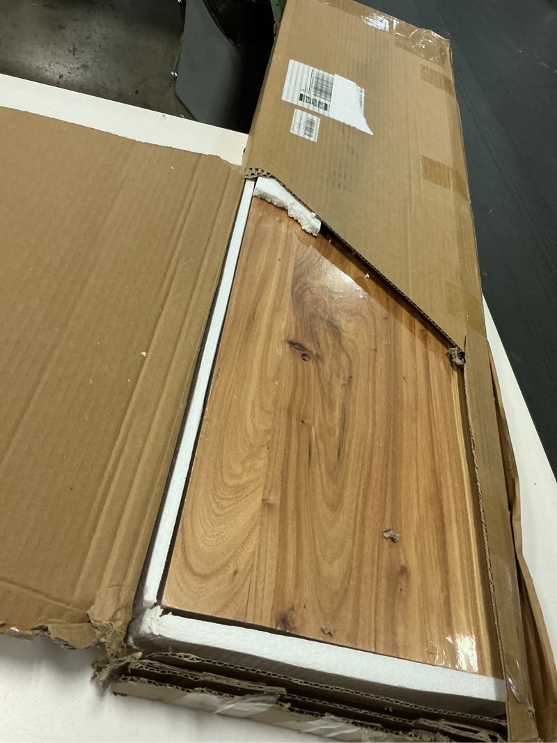 Condition photo showing Good Condition for Rustic Elm Wood Floating Shelves for Wall, Live Edge 36"W x 9.2"D x 1.4"H, Set of 2 with Invisible Bracket, Wall Mounted Storage Shelves for Living Room Bedroom Kitchen Bathroom Decor, Natural Finish Natural Finish Live Edge, 36"W, 2Packs