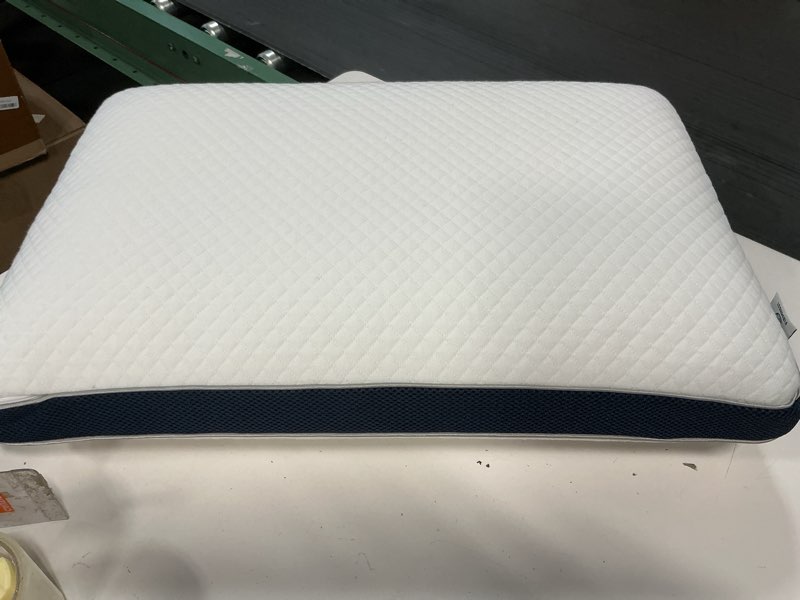 Condition photo showing Good Condition for extra firm pillow, memory foam core support for side and back sleepers, neck alignment, comfortable loft, washable cover, fits standard pillowcases, designed to hold shape night after night
