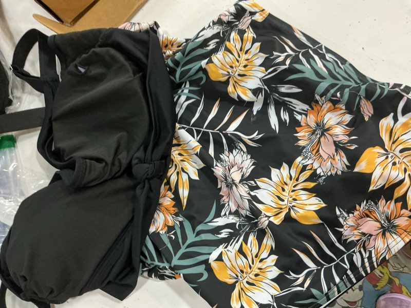 Condition photo showing Good Condition for eomenie women's one piece swimsuit tummy control slimming bathing suit cutout tie knot swimwear large black floral print