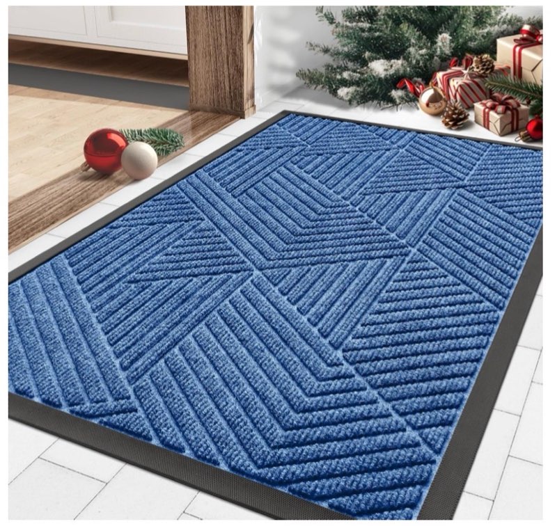 Smiry Front Door Mat Outside Entrance, Heavy Duty Sturdy Natural Rubber Doormat, Trap Dirt and Moist