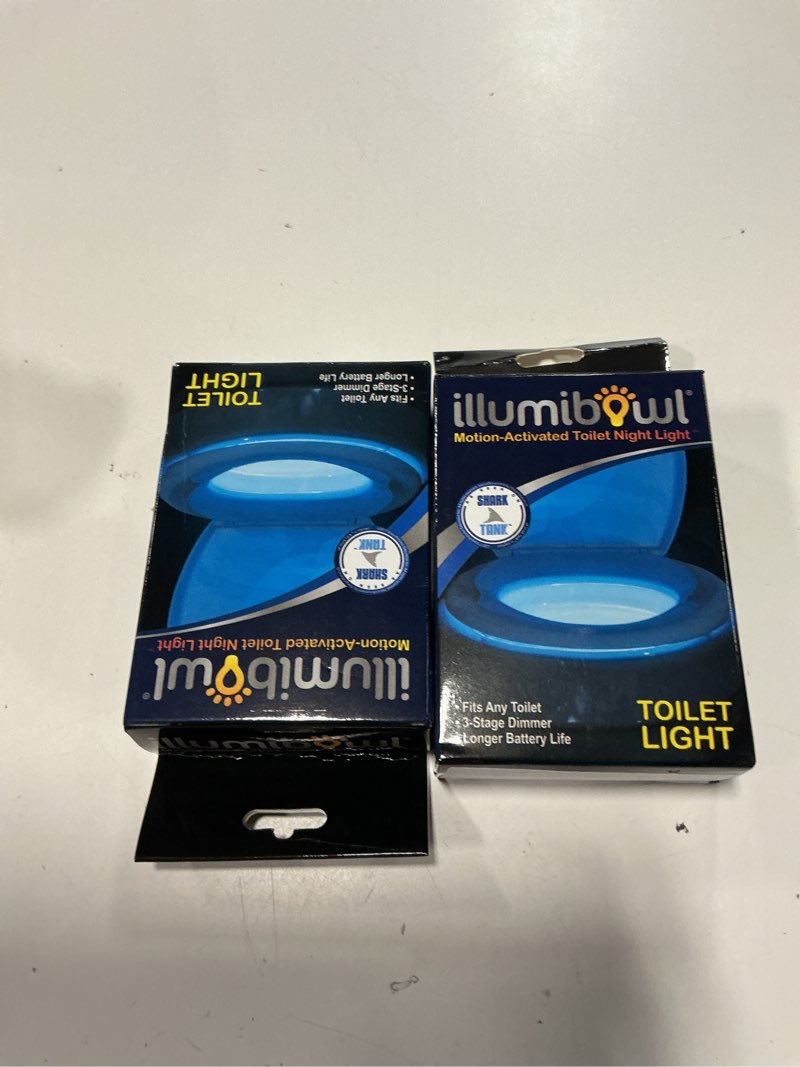 Condition photo showing New/Like New for illumibowl toilet night light, as seen on shark tank, multi-color, universal fit, battery powered motion sensor night light, bathroom gadgets, potty training led toilet light, pack of 2 2 pcs