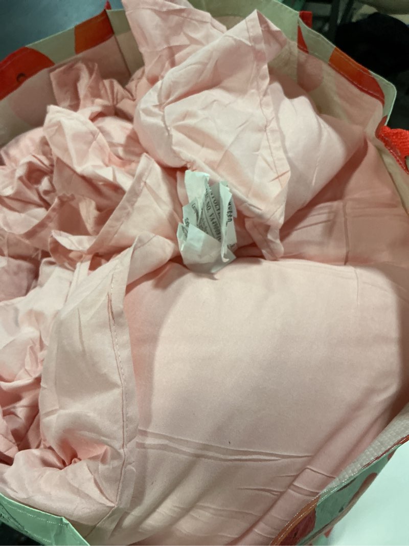 Condition photo showing As Is for Andency Pink Comforter Set Queen Size, 3 Pieces Solid Pink Ruffle Shabby Chic Comforter Set for Queen Bed, All Season Vintage Rustic Soft Microfiber Bedding Set for Women Girls Pink Queen (90"x90")