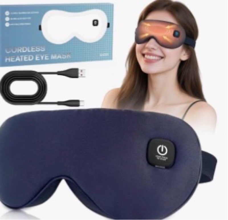 cordless heated eye mask for dry eyes relief, with 3 heat settings, washable eye cover, warm heating