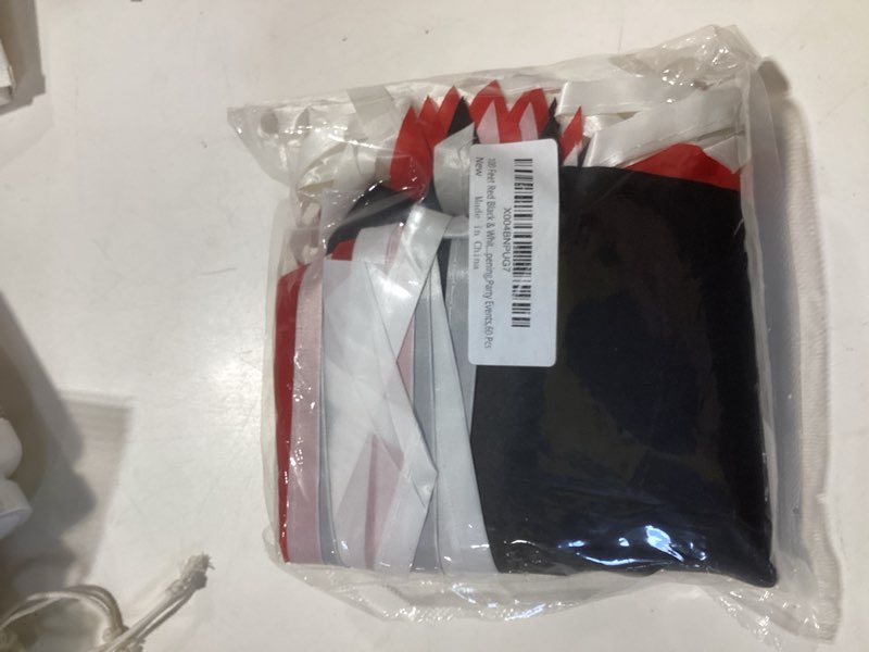 Condition photo showing New/Like New for 100 feet red black & white pennant banner flags string hanging red black & white diy triangle bunting flags,party decorations for grand opening,party events,60 pcs red black white
