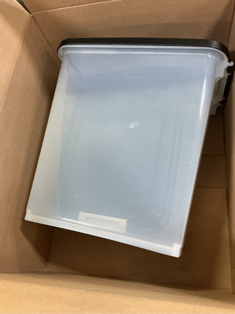 Condition photo showing Good Condition for iris usa dog food storage container, 30 lbs & 11 lbs combo, cat food storage container, dog treat container, airtight, stackable, 2-cup scoop, wheels, easy mobility, black 30 lbs + 11 lbs black