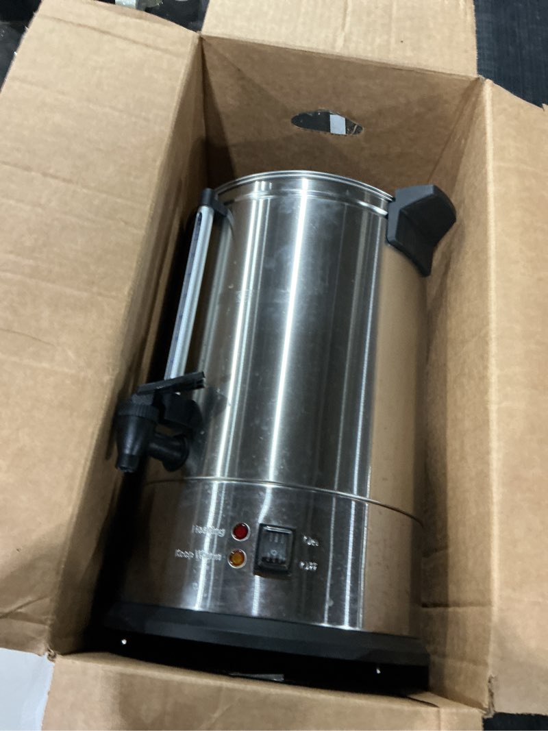 Condition photo showing As Is for SYBO SR-CP-100B Commercial Grade Stainless Steel Percolate Coffee Maker Hot Water Urn for Catering, 100-Cup 16 L, Metallic 16L Metallic