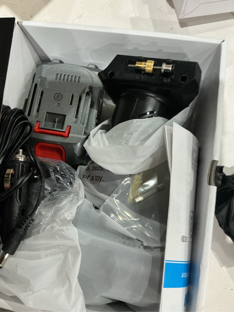 Condition photo showing As Is for nexpow tire inflator portable air compressor, 160psi car tire pump, rechargeable battery powered 12v dc adapter, digital pressure gauge