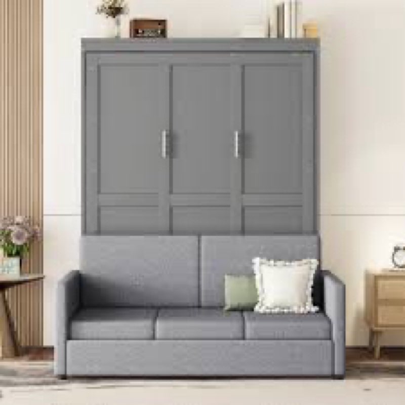 (incomplete box 3/3)Murphy Bed With Couch Size: Queen, Color: Gray