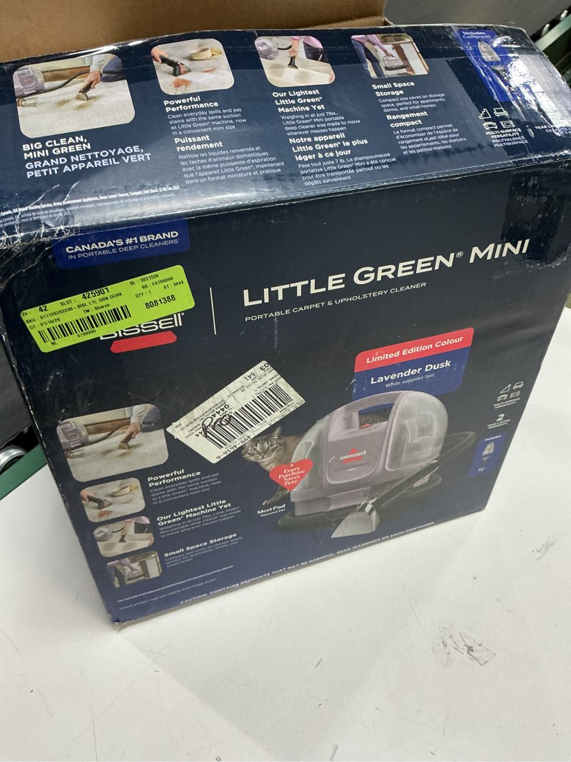 Condition photo showing Good Condition for Bissell Little Green Mini Portable Carpet and Upholstery Deep Cleaner, Car/Auto Detailer, with HydroRinse Self-Cleaning Tool and 2\" Tough Stain Tool, Limited Edition Color Dusk Pink, 4075G