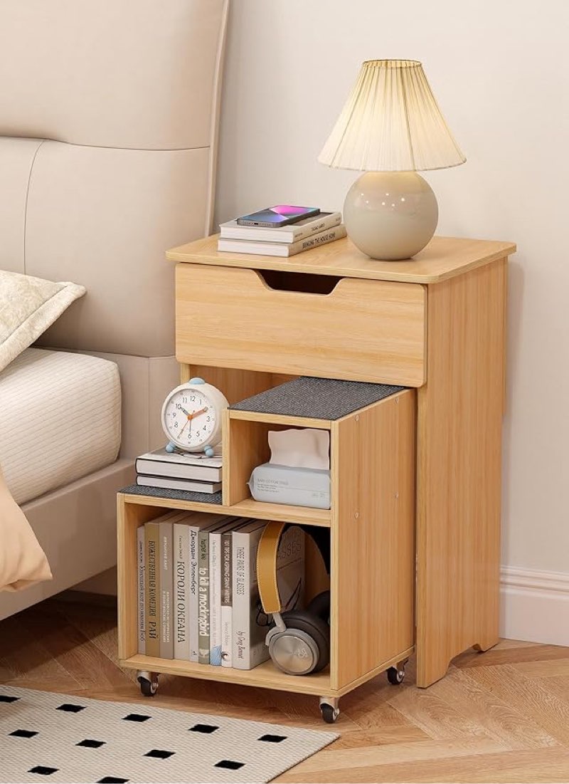 night stand with drawer modern small nightstand with rolling open storage shelf with lockable wheels