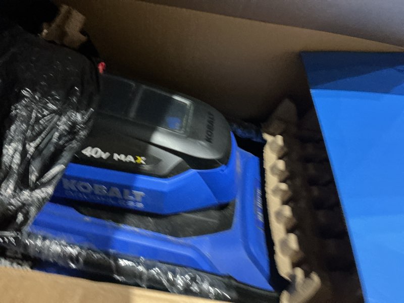 Condition photo showing As Is for kobalt 40-volt 21-in brushless battery push lawn mower 6 ah (battery and charger included)