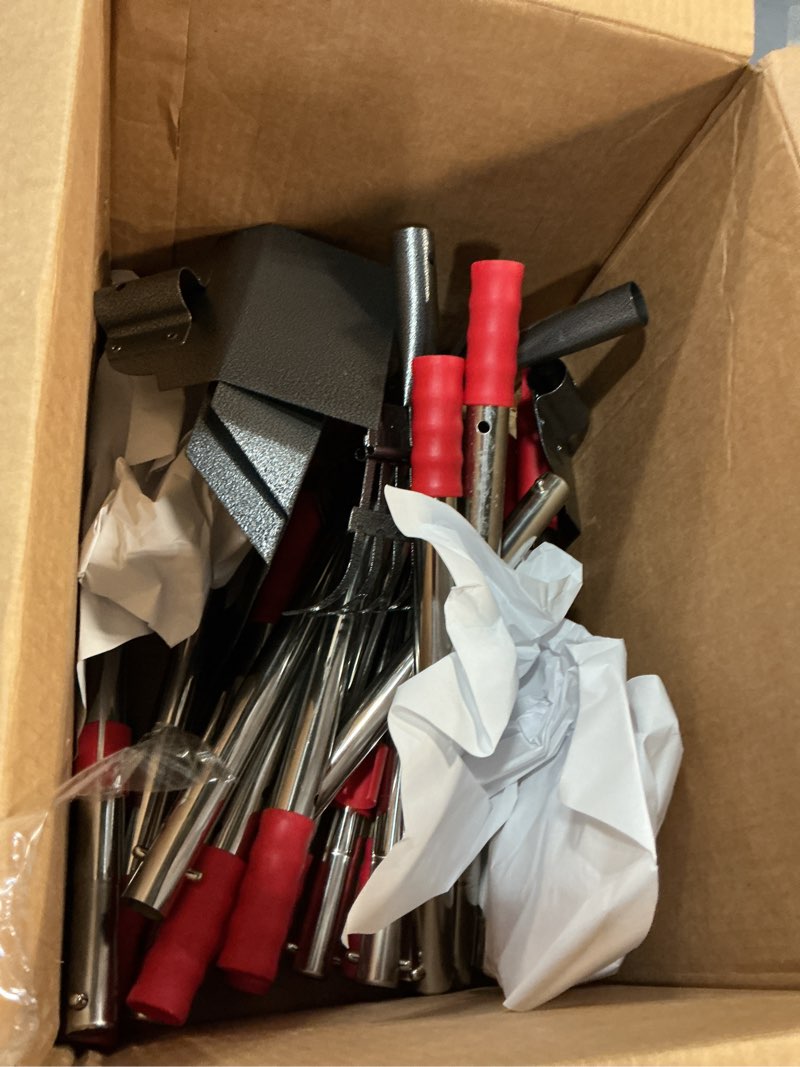 Condition photo showing As Is for pooper scooper, long handle dog pooper scooper, heavy duty stainless steel rake with tray & spade set for pet waste removal, for grass, dirt or gravel red