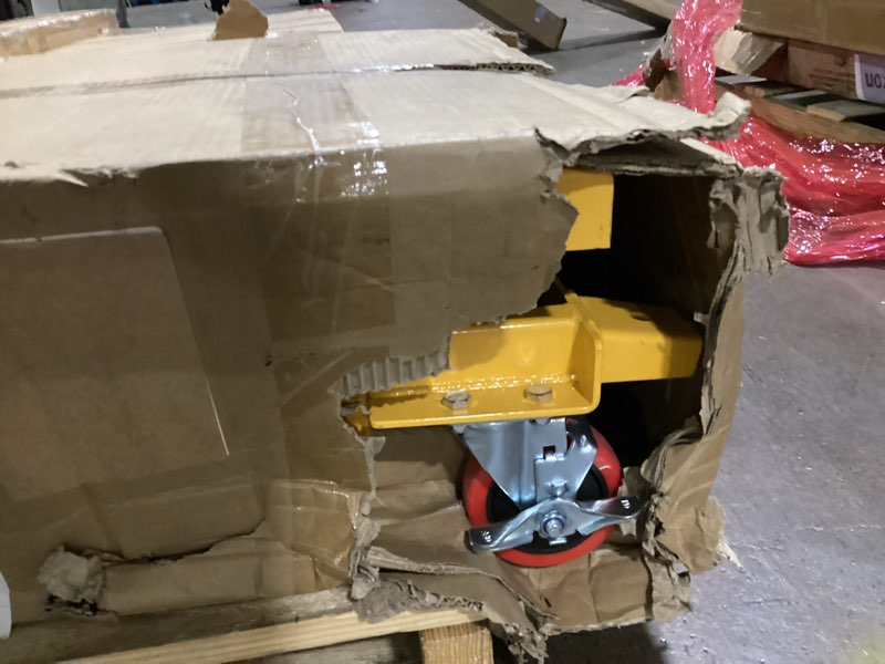 Condition photo showing As Is for zkh hydraulic lift cart, 330lb capacity, 49.6" max lifting height, single scissors lift table with locking wheels and overload bar for safe operations, ideal for material handling and freight lifting 150kg?330lb)