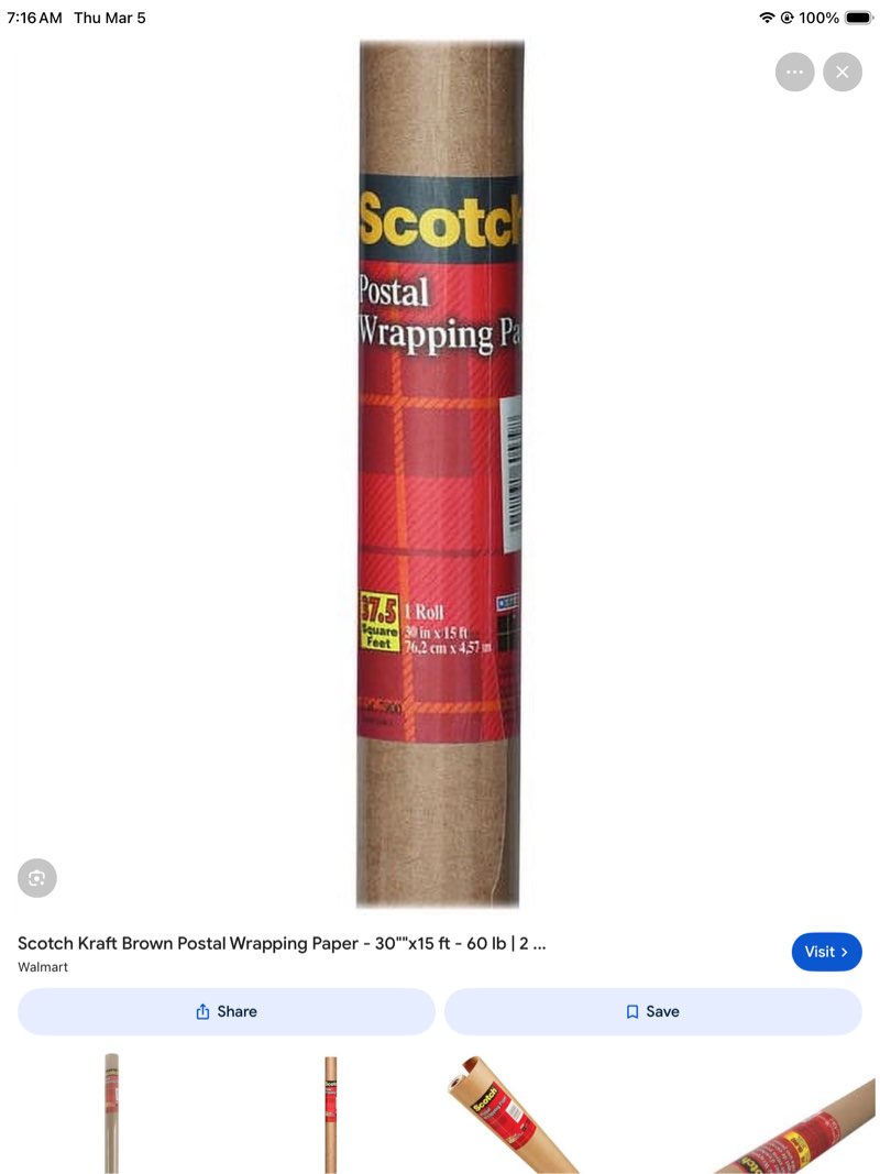 scotch postal wrapping paper, 30 inches x 15-feet, kraft paper, 60# (7900-12), pack of 12