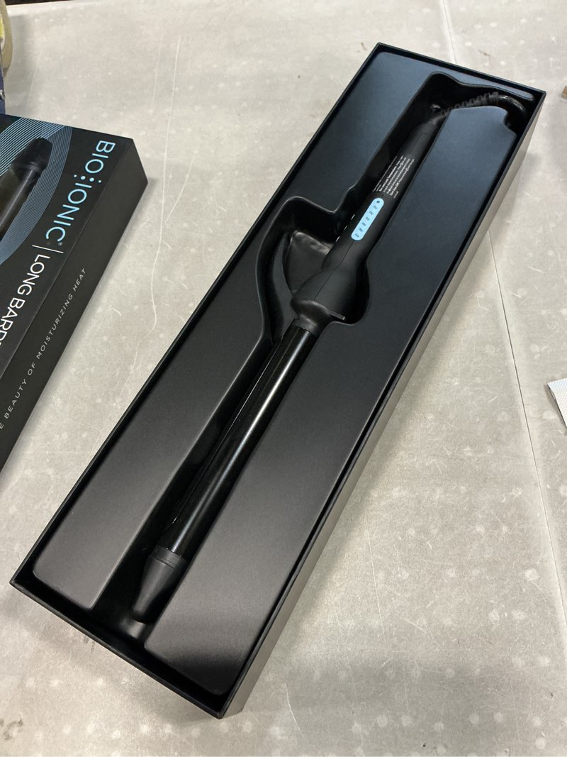 Condition photo showing New/Like New for bio ionic long barrel curling iron, moisture heat technology & nanoionic mx