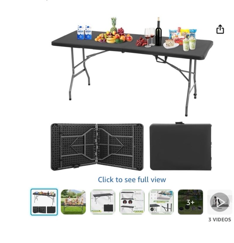 bestoffice outdoor 6 ft folding camping table plastic table portable square height dining table perfect for picnics, parties, party and camping, black