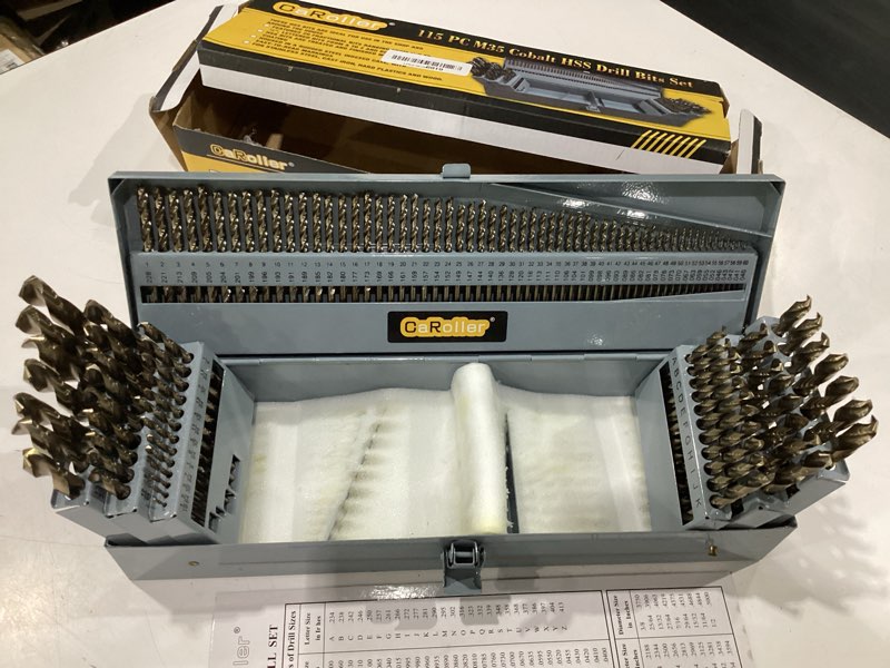 Condition photo showing New/Like New for caroller cobalt drill bit set 115 pcs, high speed steel m35 drill bits durable round shank drill sets for hardened steel, wood plastic, sheet metal, with metal index storage box (115pcs cobalt)