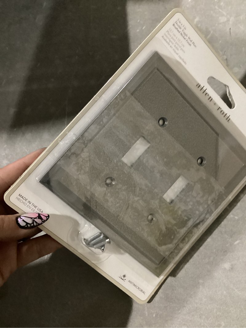 Condition photo showing Good Condition for allen + roth 2-gang standard size brushed nickel indoor toggle wall plate