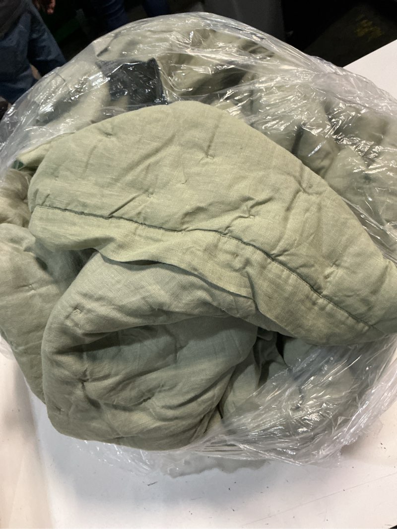 Condition photo showing As Is for quince european linen dream quilt set, full/queen, willowleaf