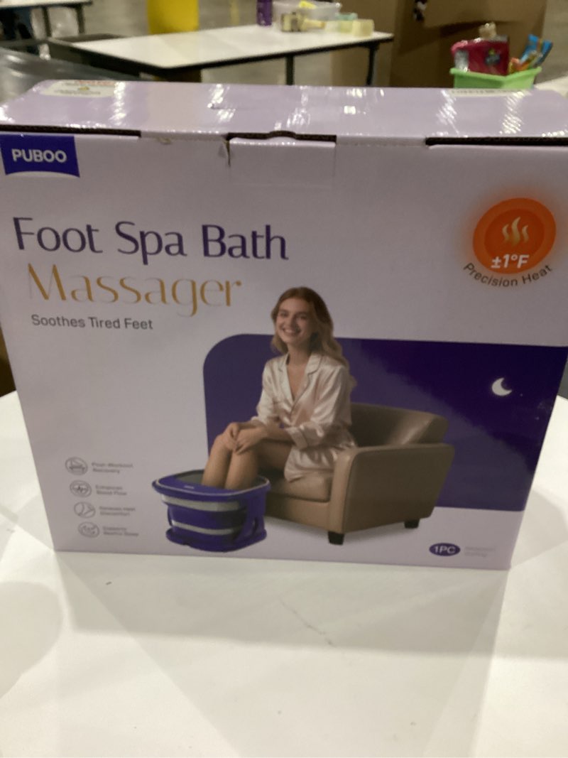 Condition photo showing New/Like New for Puboo Collapsible Foot Spa Bath Massager with Heat, 95-115°F Precise Temp Control, Motorized Massage Rollers, Heated Foot Bath Soak Tub, Fits US Men’s Size 11, Gift for Christmas, New Year Purple