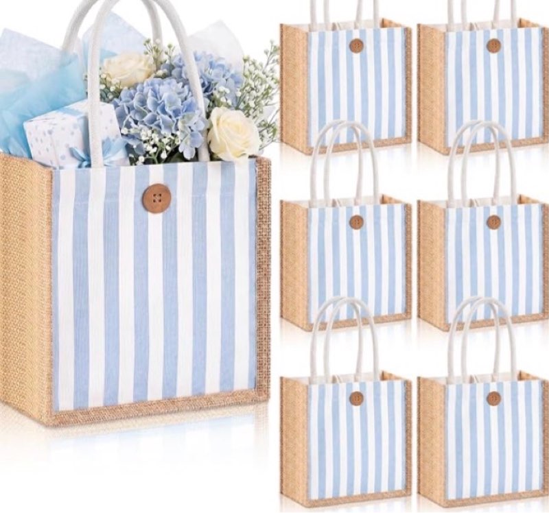 Condition photo showing New/Like New for abbylike 6 pcs gingham gift bag small burlap checked goodie tote for women summer wedding beach bear baby shower party decor (gingham,black white) 1 count (pack of 6) black white 6