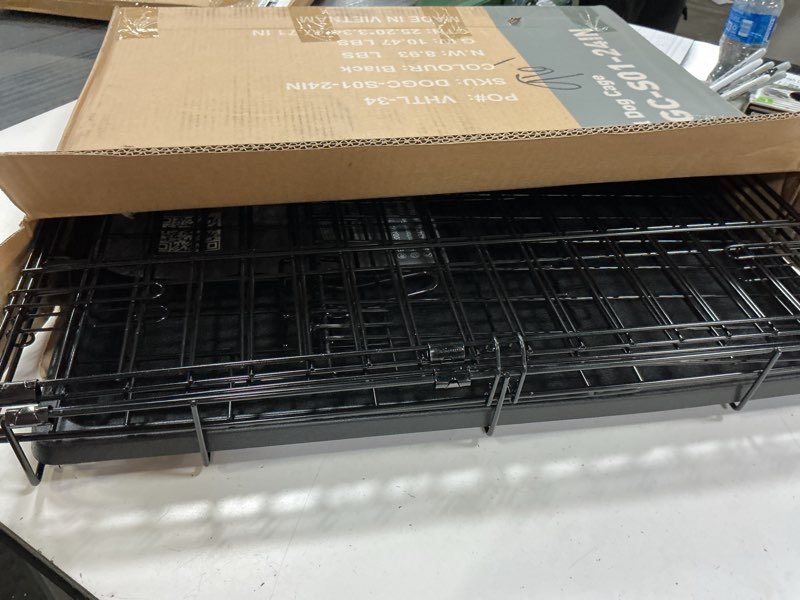 Condition photo showing Good Condition for sweetcrispy 24 inch single door dog crate, metal pet kennel with secure lock, foldable design, removable tray for easy cleaning, portable puppy cage for small dogs, ideal for training & travel single door 24.4"l x 16.8"w x 18.5"h