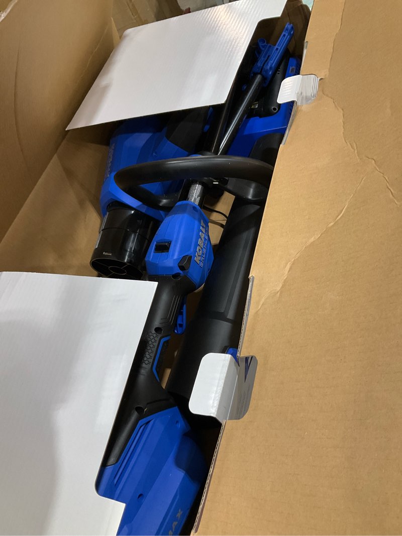 Condition photo showing As Is for kobalt gen4 40-volt cordless battery string trimmer and leaf blower combo kit 4 ah (battery & charger included)