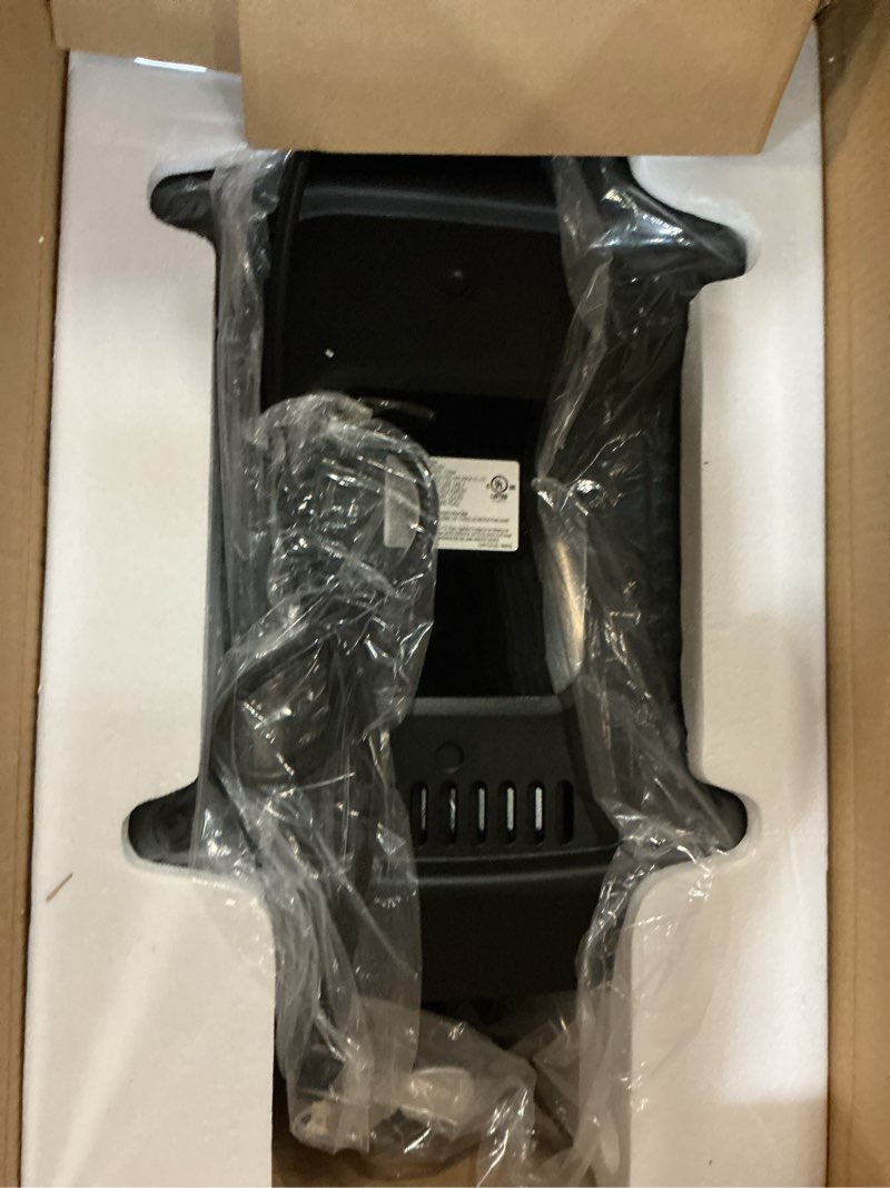 Condition photo showing New/Like New for dual basket air fryer, 12.6qt family-size for 10–12 people, xl basket for 6lb whole chicken, doublestack compact design, 10-in-1 functions with reheat, dehydrate & syncfinish, dishwasher-safe, black