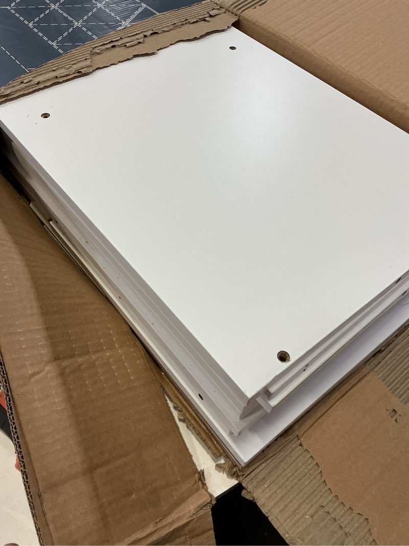 Condition photo showing Good Condition for style selections 35.88-in h x 35.88-in w x 11.63-in d white stackable wood laminate 9 cube organizer