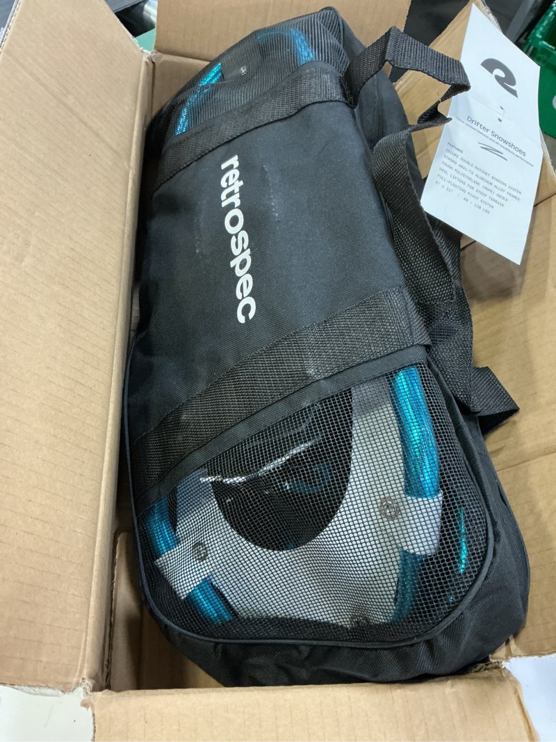 Condition photo showing New/Like New for Retrospec Drifter Snowshoes for Women & Men - Lightweight Aluminum Frame Snow Shoes with Double Ratchet Binding System, Heel Lifts & Carry Bag for All Terrain Hiking & Winter Sports Ice Cap 21" Snowshoes