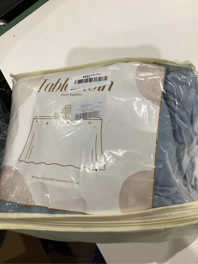 Condition photo showing New/Like New for 2 pack dusty blue spandex fitted tablecloths for 6 foot rectangle tables, dusty blue stretch table cloth with table skirt, wrinkle free spandex table covers 6ft for parties, weddings, trade shows dusty blue 6ft(2pack)